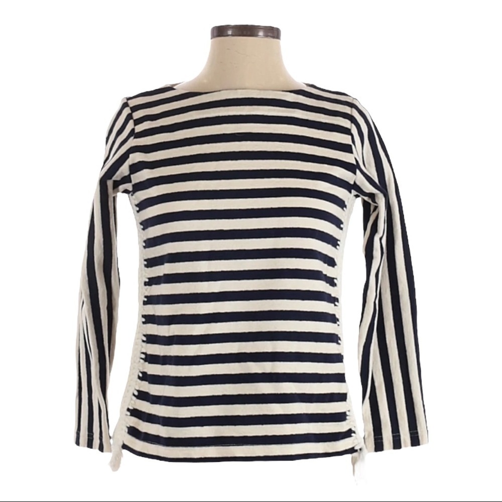 Anthropologie Pepin Mariner Stripe Sweater S Navy White Crochet Fringe Pullover